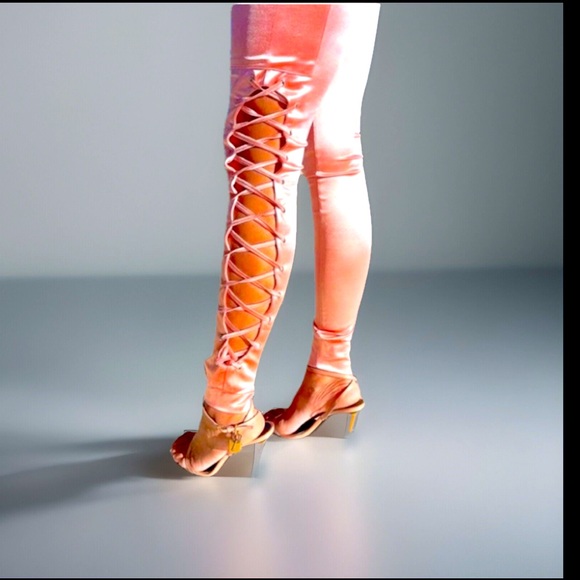 Satin Long Sleeve Button Up Top & Satin Pants W/laced Up Open Sides Sexy Outfit - Picture 6 of 11